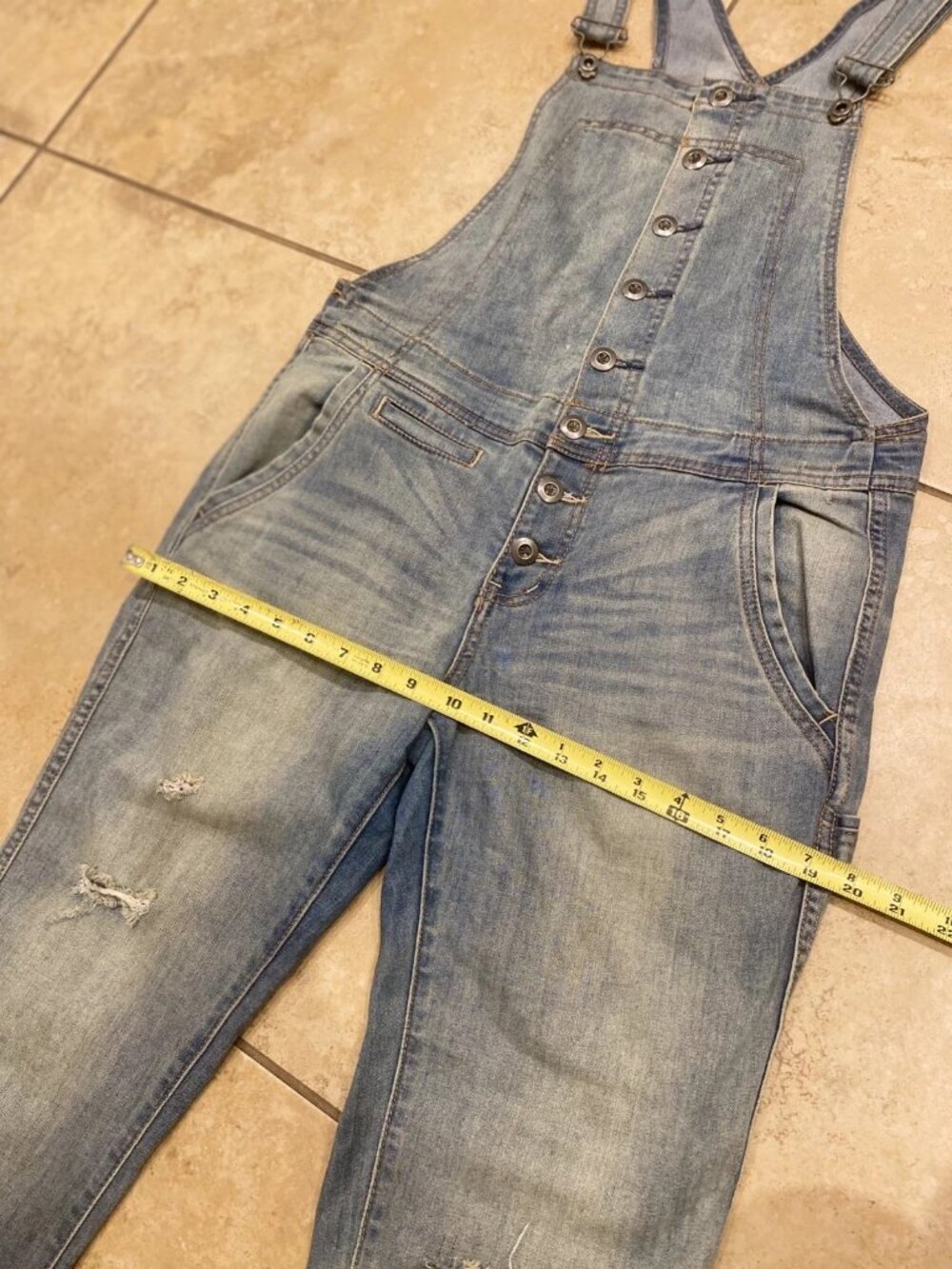 Free People High Roller Denim Overalls Distressed Sz 28” Waist US Sz 6 - Picture 8 of 16